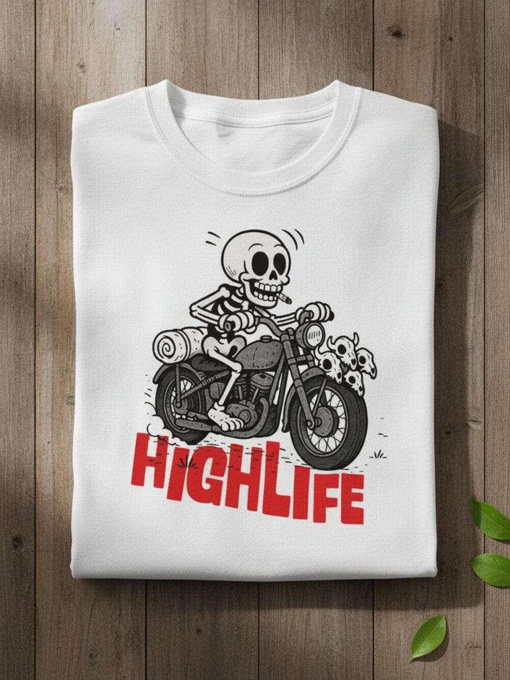 High Life Skeleton Biker Motorcycle Vintage Graphic White T-Shirt